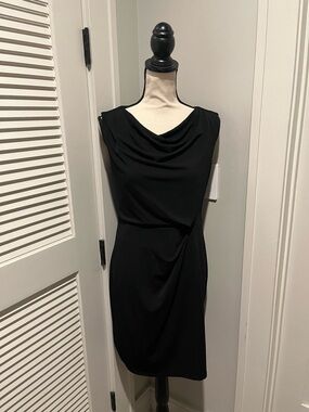 Ann Taylor Black Draped Cowl Neck Mini Dress